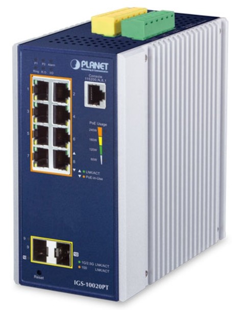 

Коммутатор промышленный управляемый Planet IGS-10020PT 8x10/100/1000T 802.3af PoE + 2x100/1000X SFP с расширенным диапазоном рабочих температур, IGS-10020PT