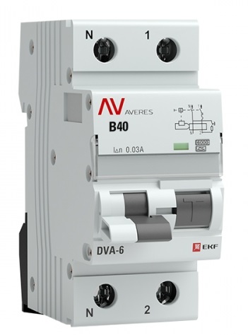 

Автомат дифференциальный EKF rcbo6-1pn-40B-30-a-av DVA-6 1P+N 40А (B) 30мА (A) 6кА AVERES, rcbo6-1pn-40B-30-a-av