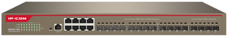 

Коммутатор управляемый IP-Com G5324-16F L3, 8*10/100/1000 Base-T Ethernet, 16*1000 Base-X SFP, 1*Console, G5324-16F