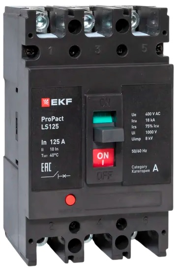 

Автоматический выключатель в литом корпусе EKF mccb-125-18-3-125-ls LS125 18кА 3P 125А ProPact, mccb-125-18-3-125-ls