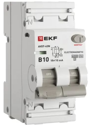 

Автомат дифференциальный EKF D63N26MA10B10 АВДТ-63N 1P+N 10А (B) 10мА (A) эл-мех 6кА PROXIMA, D63N26MA10B10