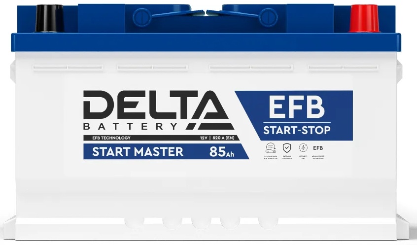 

Аккумулятор Delta START MASTER EFB 1285 85Ah 3401010420011 12В, емкость 85Ач, ток 820, ДхШхВ: 315x175x190мм, L4, Полярность: Обратная, START MASTER EFB 1285 85Ah