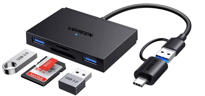 

Карт-ридер UGREEN CM812 45167_ 4-in-1 MicroSD*USB*USB-C*SDXC*SDHC Card Reader. Цвет: черный, CM812
