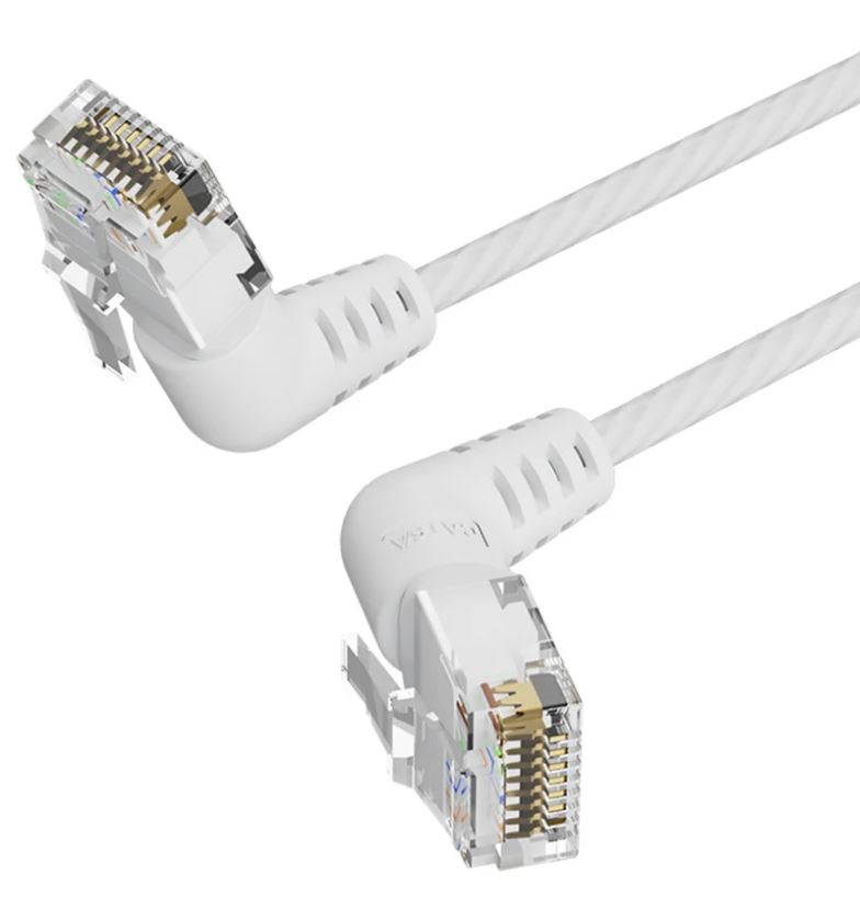 

Кабель патч-корд Vention IBOWF UTP cat.6a прямой, RJ45 угол 90 - 1м. белый, IBOWF