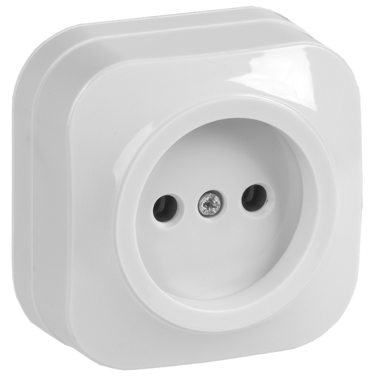 

Розетка без заземления IEK ERH10-K01-10 GLORY без защитных шторок открытой установки 10А РС20-2-ХБ белый, ERH10-K01-10