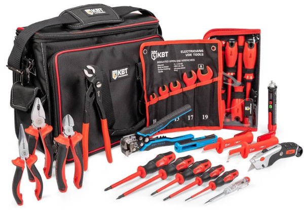 Изображение товара Набор электрика КВТ НИЭ-12 - 23 инструмента в сумке, многофункциональный комплект для электромонтаж