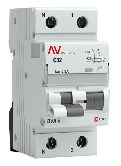 

Автомат дифференциальный EKF rcbo6-1pn-32C-300-ac-av DVA-6 1P+N 32А (C) 300мА (AC) 6кА AVERES, rcbo6-1pn-32C-300-ac-av