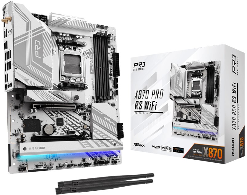 

Материнская плата ATX ASRock X870 PRO RS WIFI (AM5, X870, 4*DDR5 (8000), 4*SATA, 3*M.2, 6*USB 2.0, 4*USB 3.2, USB Type-C, 2*PCIe x16, HDMI), X870 PRO RS WIFI
