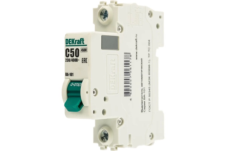 

Автоматический выключатель DEKraft 11059DEK 1Р 50А х-ка C ВА-101 4,5кА, 11059DEK
