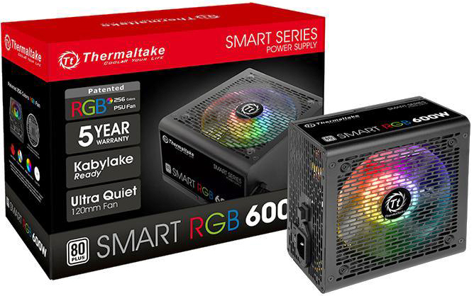 

Блок питания ATX Thermaltake Smart RGB 600W PS-SPR-0600NHSAWE-1 aPFC, 120mm FAN, КПД 80+, Ret, Smart RGB 600W