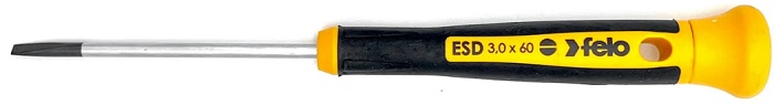 

Отвертка Felo 25003360 для точных работ ESD Safe с защитой от статического напряжения плоская шлицевая 3,0х0,5х60, 25003360