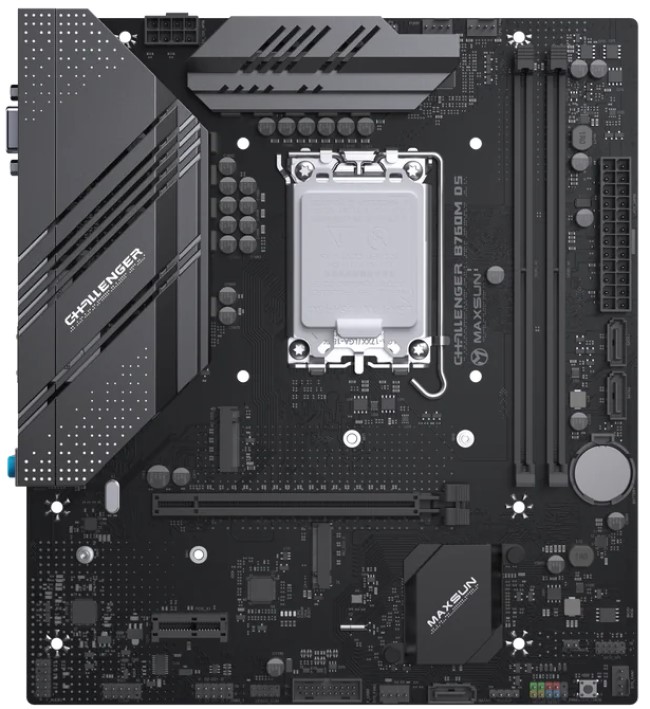 

Материнская плата mATX MAXSUN Challenger B760M D5 MS-Challenger B760M D5 (LGA1700, B760, 2*DDR5 (7200), 3*SATA, 3*M.2, 2*USB 3.2, 6*USB 2.0, PCIe x16,, Challenger B760M D5