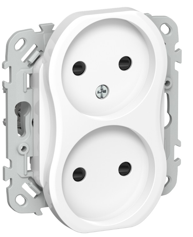 

Розетка двухместная без заземления IEK FI-R23-10-1-K01 FLITE с защитными шторками безвинтовое крепление 10А РСш02-1-ФлБ белый, FI-R23-10-1-K01