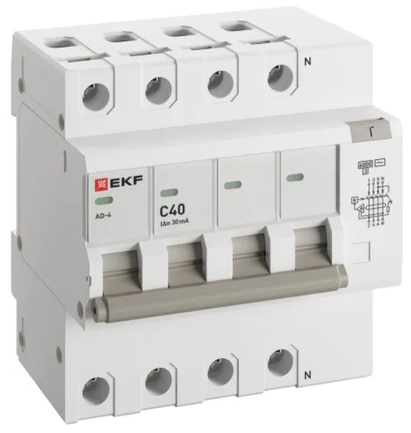 

Автомат дифференциальный EKF DA4-6-40-30-pro АД-4 4P 40А характеристика C 30мА тип АС электронный 6кА PROXIMA, DA4-6-40-30-pro