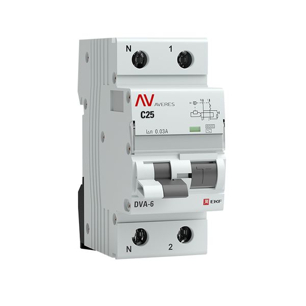 

Автомат дифференциальный EKF rcbo6-1pn-25C-30-ac-av DVA-6 1P+N 25А (C) 30мА (AC) 6кА AVERES, rcbo6-1pn-25C-30-ac-av