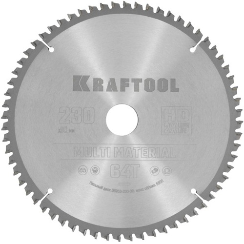 

Диск пильный Kraftool Multi material 36953-230-30 Kraftool по алюминию 230x30мм. 64т, Multi material