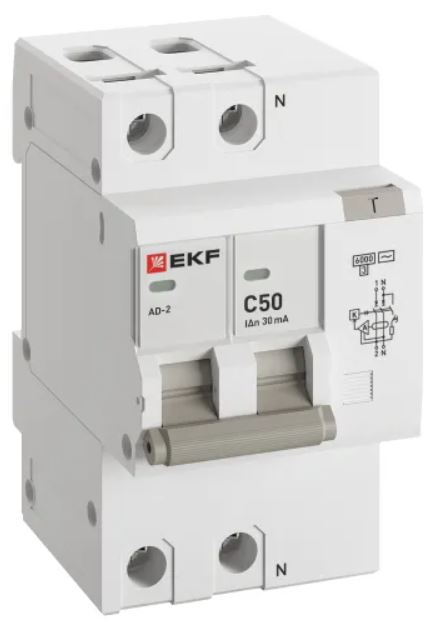 

Автомат дифференциальный EKF DA2-6-50-30-pro АД-2 2Р 50А характеристика C 30мА тип АС электронный 6кА PROXIMA, DA2-6-50-30-pro