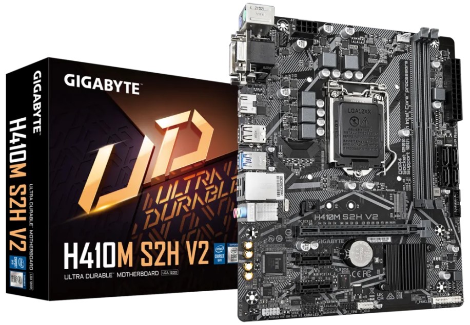 

Материнская плата mATX GIGABYTE H410M S2H V2 2.1 (LGA1200, Q470E, 2*DDR4 (3200), 4*SATA 6G RAID, M.2, 3*PCIe, HDMI, DVI-D, 2*USB 3.2, 4*USB 2.0) RTL, H410M S2H V2 2.1