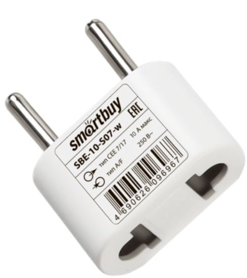 

Переходник SmartBuy SBE-10-S07-w сетевой на евро вилку, плоский, белый 10А 250В (1/50), SBE-10-S07-w