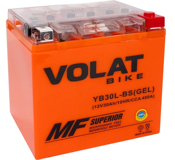 

Батарея VOLAT YB30L-BS(GEL)Volat (30 Ач, 12 V) Обратная, R+ 166x127x175 (для мототехники), YB30L-BS(GEL)Volat