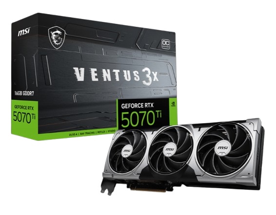

Видеокарта PCI-E MSI GeForce RTX 5070 TI VENTUS 3X OC PLUS (RTX 5070 Ti 16G VENTUS 3X OC) 16GB GDDR7 256bit HDMI 3*DP, GeForce RTX 5070 TI VENTUS 3X OC PLUS (RTX 5070 Ti 16G VENTUS 3X OC)