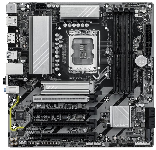 

Материнская плата mATX GIGABYTE B860M DS3H WIFI6E (LGA1851, B860, 4*DDR5, 4*SATA, PCIe, 2*M.2, WiFi, BT, 3*USB 2.0, 3*USB 3.2, HDMI, 2*DP), B860M DS3H WIFI6E