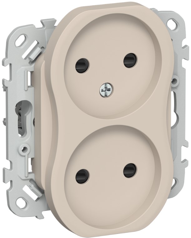 

Розетка двухместная без заземления IEK FI-R23-10-1-K88 FLITE с защитными шторками безвинтовое крепление 10А РСш02-1-ФлЛ льняной, FI-R23-10-1-K88