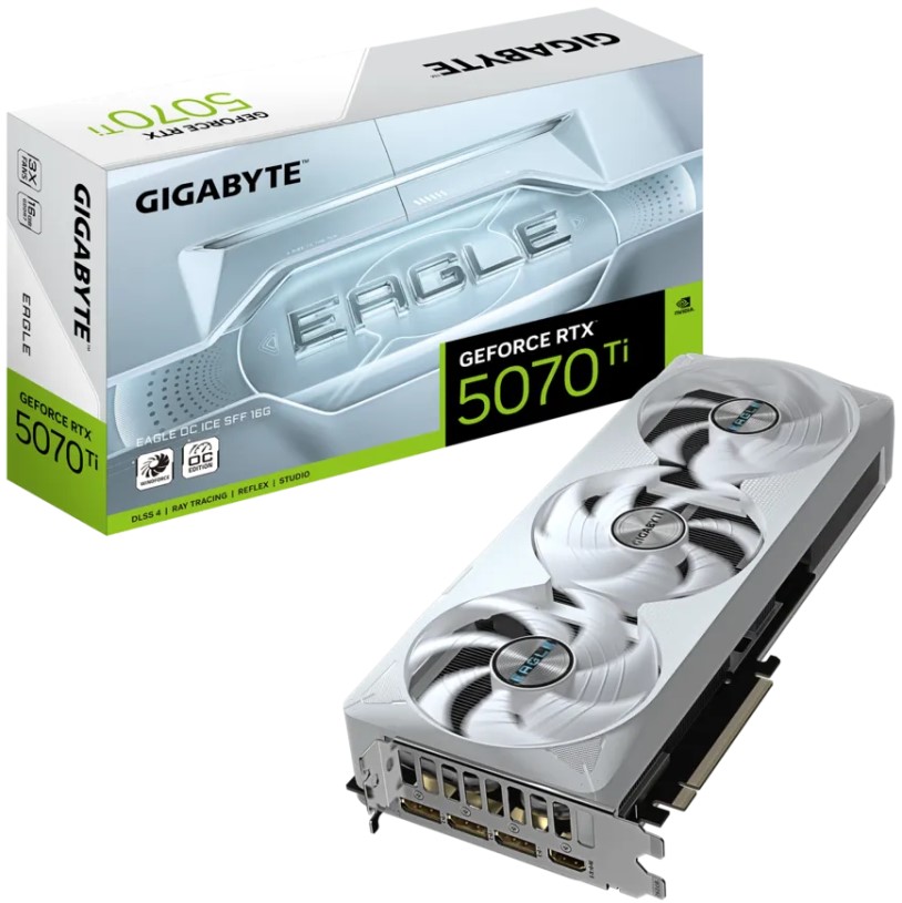 

Видеокарта PCI-E GIGABYTE GeForce RTX 5070 TI EAGLE OC ICE (GV-N507TEAGLEOC ICE-16GD) 16GB GDDR7 256bit 2542/28000MHz 3*DP HDIM, GeForce RTX 5070 TI EAGLE OC ICE (GV-N507TEAGLEOC ICE-16GD)