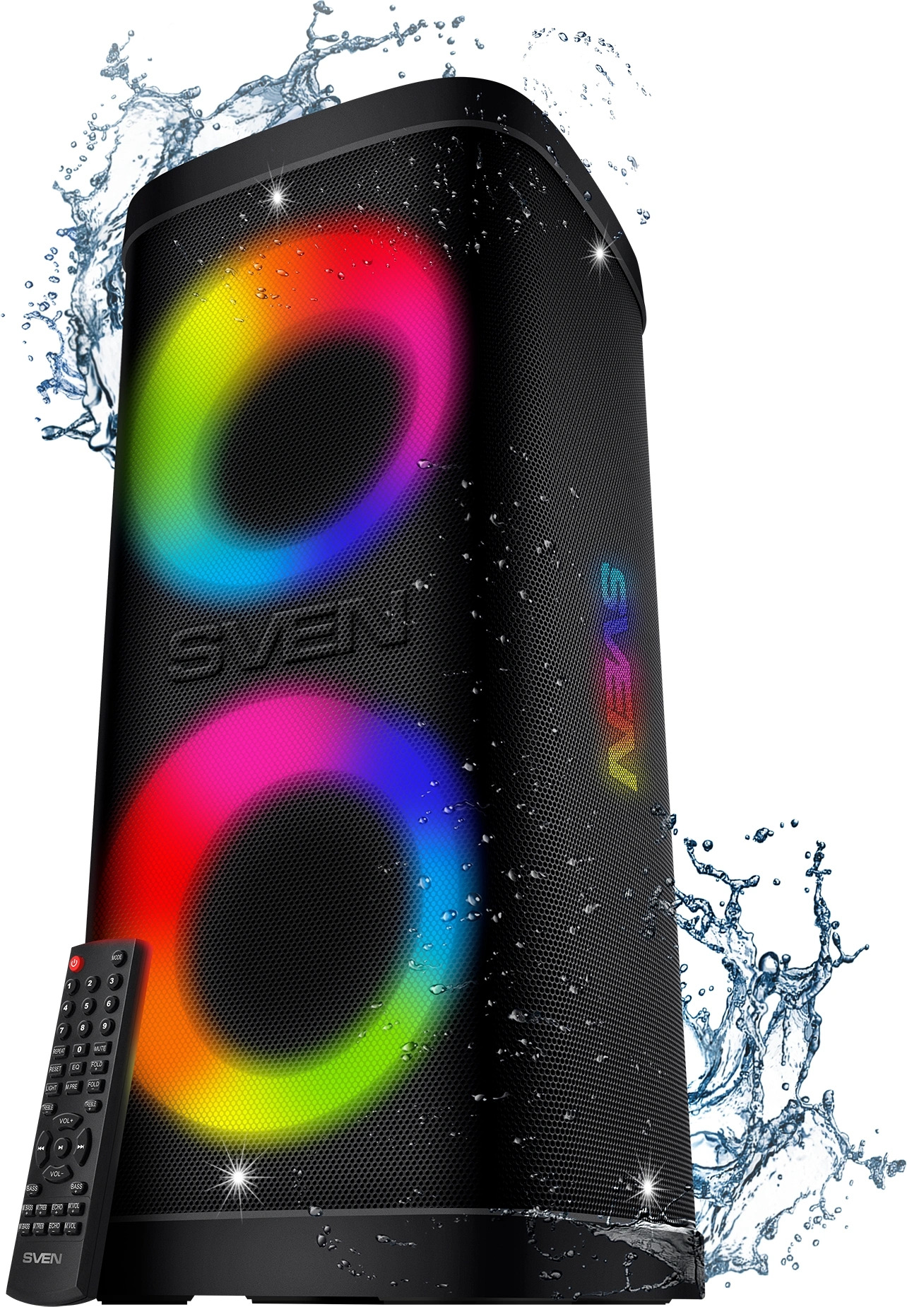 

Колонка портативная Sven PS-950 SV-022396 черная (160 Вт, TWS, Waterproof(IPx4), Bluetooth, FM, USB, microSD, LED-дисплей,8800мА*ч), PS-950