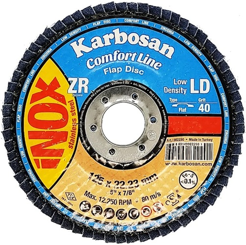 

Круг лепестковый ООО САМ KAR-982290 Karbosan КЛТ 125x22/Р40 Comfort Line ZR LD Flap Прямой INOX, KAR-982290