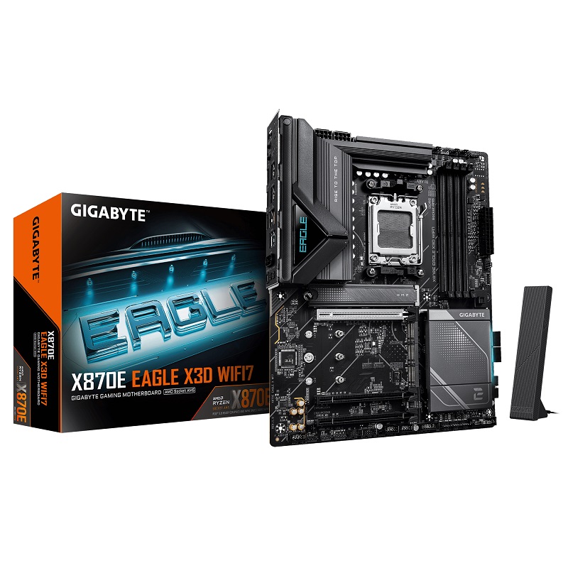 

Материнская плата ATX GIGABYTE X870E EAGLE X3D WIFI7 (AM5, AMD X870E, 4*DDR5, 3*PCIe, 4*M.2, 4*SATA, WiFi, BT, 8*USB 3.2, 2*USB 4, HDMI), X870E EAGLE X3D WIFI7