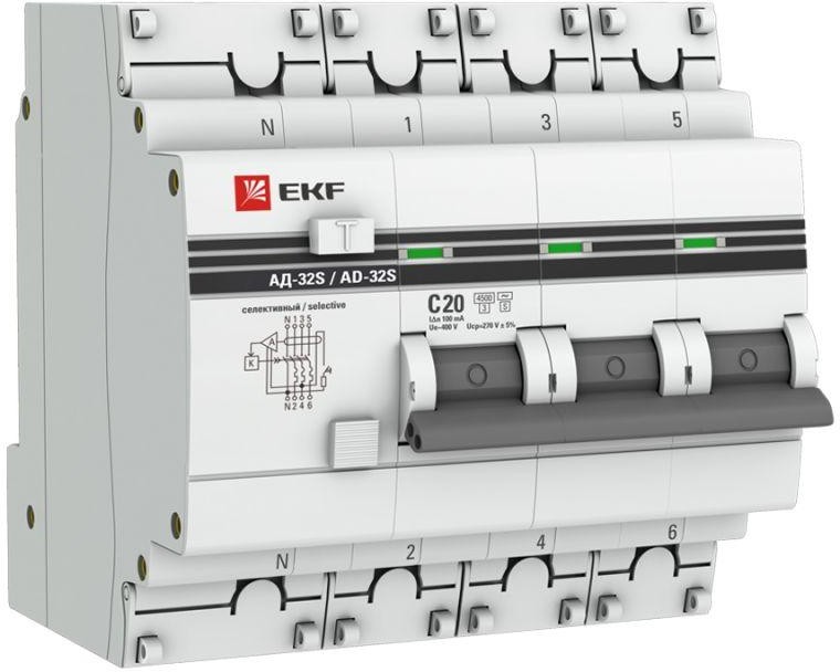 

Автомат дифференциальный EKF DA32-20-100S-4P-pro АД-32 3P+N (S) 20А (С) 100мА тип (АС) эл. 4,5кА PROxima, DA32-20-100S-4P-pro