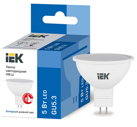 

Лампа светодиодная IEK LLE-MR16-5-230-65-GU5 ECO MR16 софит 5Вт 230В 6500К GU5.3, LLE-MR16-5-230-65-GU5