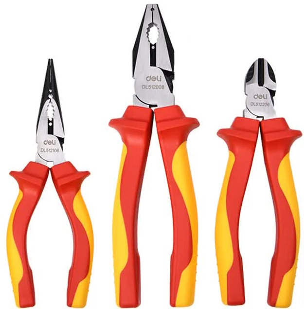 

Набор Deli DL512003T плоскогубцев диэлектрических (комбинированные плоскогубцы 200мм, удлиненные плоскогубцы 160мм, диагональные бокорезы 160мм), стал, DL512003T