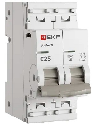 

Автоматический выключатель EKF M634225C 2P 25А (C) 4,5kA ВА 47-63N PROxima, M634225C