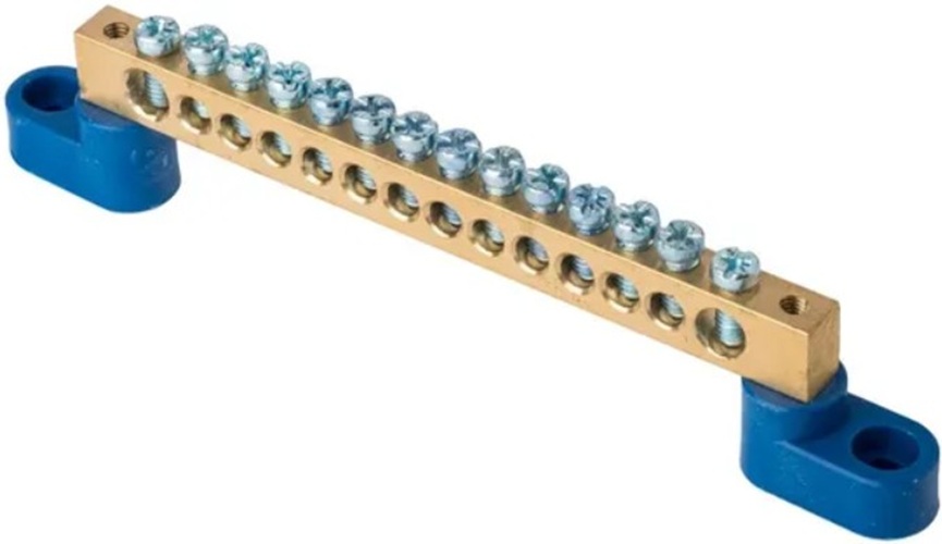 

Шина EKF sn0-125-14-2 "0" N (8x12мм) 14 отв. латунь 2 синих угловых изолятора, sn0-125-14-2