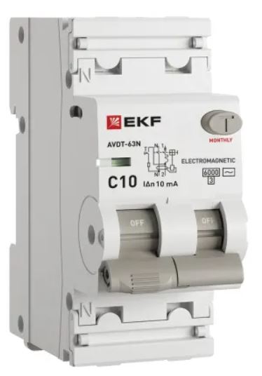 

Автомат дифференциальный EKF D63N26M10C10 АВДТ-63N 1P+N 10А (C) 10мА (AC) эл-мех 6кА PROXIMA, D63N26M10C10