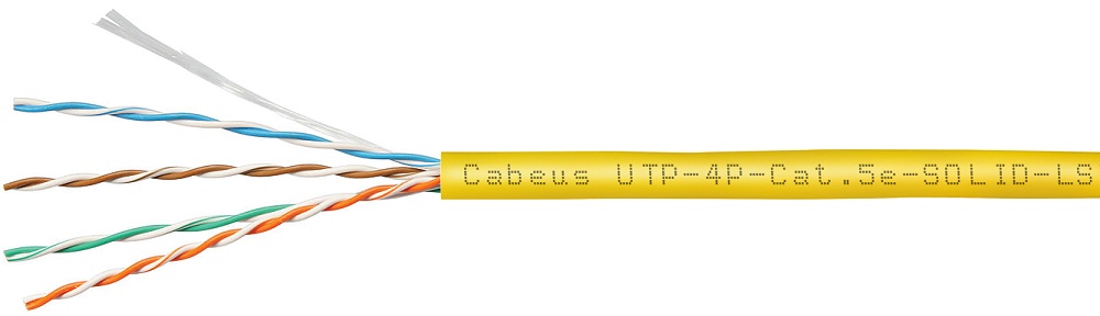 

Кабель витая пара U/UTP 5e кат. 4 пары Cabeus UTP-4P-Cat.5e-SOLID-LSZH-YL 24AWG(0.50 мм), медь, одножильный (solid), внутренний, LSZH, жёлтый, уп/305м, UTP-4P-Cat.5e-SOLID-LSZH-YL