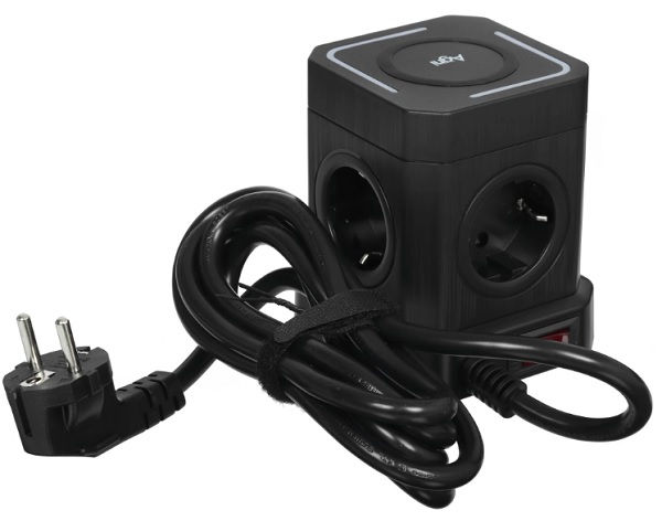 

Сетевой фильтр AGNI TP-VE4U5E-C-W-5m-black 4 розетки, 16А, 4000Вт, 220-250В, 5 м, 3x1,5mm2, 3*USB, Type-C, беспроводная зарядка, черный, TP-VE4U5E-C-W-5m-black