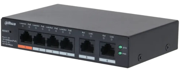 Изображение товара Коммутатор Dahua DH-CS4006-4ET2ET-60 управляемый L2 настольный