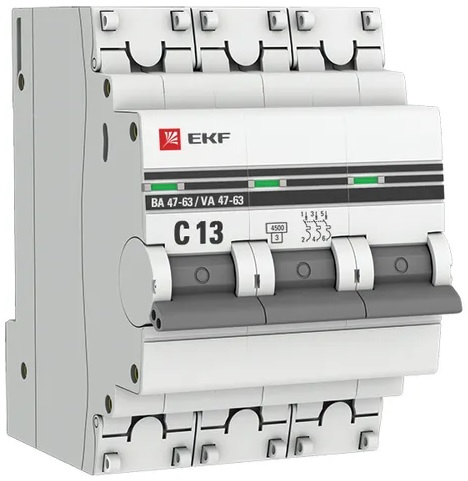 

Автоматический выключатель EKF mcb4763-3-13C-pro 3P 13А (C) 4,5kA ВА 47-63, mcb4763-3-13C-pro