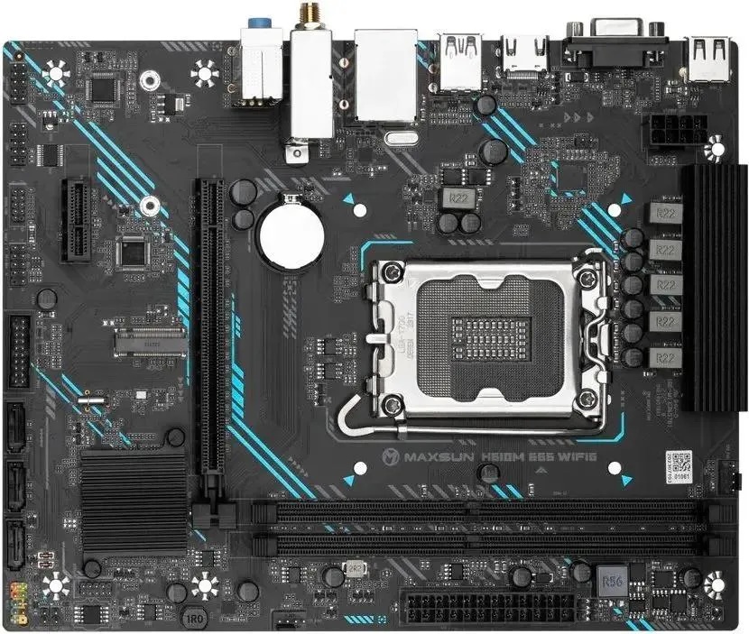 

Материнская плата mATX MAXSUN MS-H610M 666 WIFI6 ARGB (LGA1700, H610, 2*DDR4 (3200), 3*SATA, M.2, 2*PCIe, WiFi, BT, HDMI, VGA, 4*USB 3.2, 5*USB 2.0), MS-H610M 666 WIFI6 ARGB