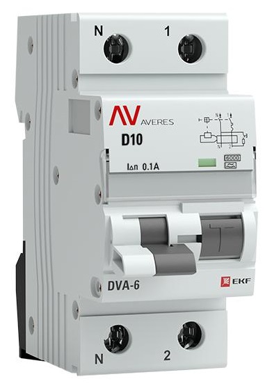 

Автомат дифференциальный EKF rcbo6-1pn-10D-100-a-av DVA-6 1P+N 10А (D) 100мА (A) 6кА AVERES, rcbo6-1pn-10D-100-a-av