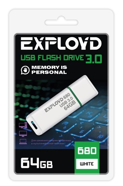 

Накопитель USB 3.0 64GB Exployd EX-64GB-680-White 680 белый, EX-64GB-680-White