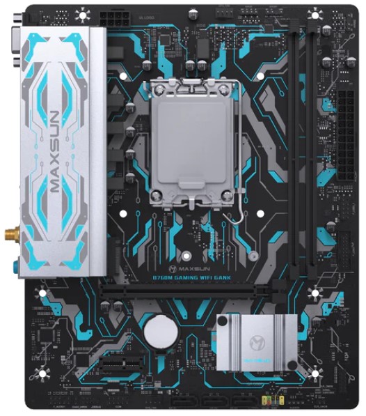 

Материнская плата mATX MAXSUN MS-B760M GAMING WIFI GANK V2 (LGA1700, B760, 2*DDR5 (5600), VGA, HDMI, 3*SATA, M.2, PCIe, 4*USB 2.0, 2*USB 3.2, WiFi, BT, MS-B760M GAMING WIFI GANK V2