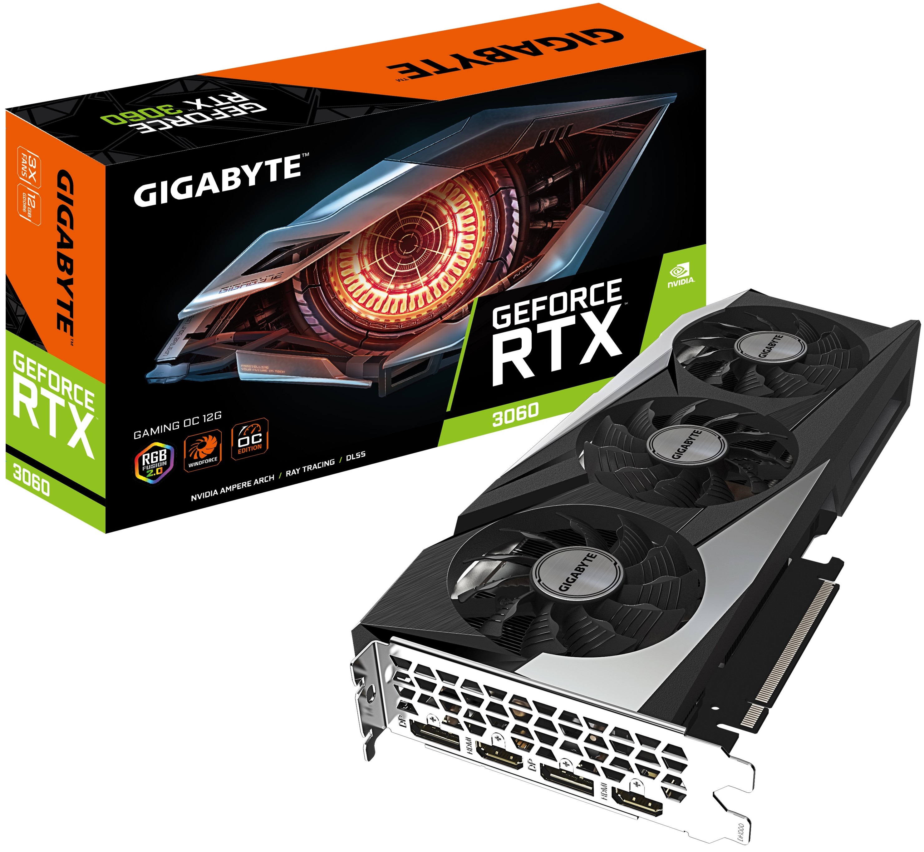

Видеокарта PCI-E GIGABYTE GeForce RTX 3060 GAMING OC (GV-N3060GAMING OC-12GD) 12GB GDDR6 192bit 8nm 1320/15000MHz 2*HDMI/2*DP RTL, GeForce RTX 3060 GAMING OC (GV-N3060GAMING OC-12GD)