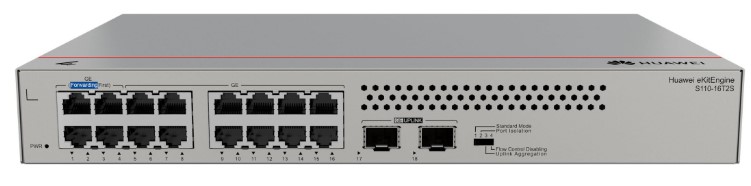 

Коммутатор Huawei S110-16T2S 98012200 (16*10/100/1000BASE-T ports, 2*GE SFP ports, built-in AC power, fanless), S110-16T2S