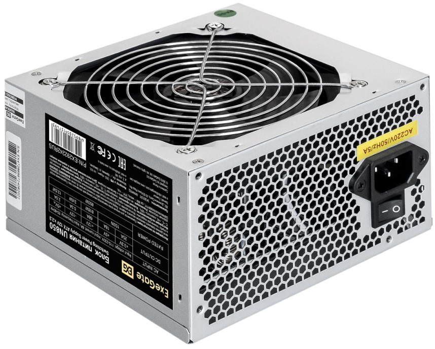 

Блок питания ATX Exegate UN850 EX292242RUS-PC 850W, 120mm fan, 24pin, 2x(4+4)pin, 2*PCI-E, 5xSATA, 3*IDE, кабель 220V в комплекте 1,8м, UN850