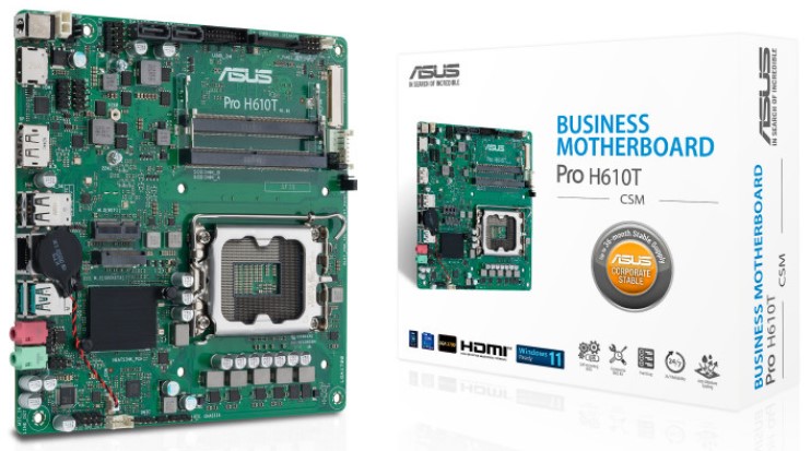 

Материнская плата mini-ITX ASUS PRO H610T-CSM (LGA1700, H610, 2*DDR5 (5600), 2*SATA 6G, M.2, Glan, HDMI, DP, 2*USB 3.2, 2*USB 2.0), PRO H610T-CSM