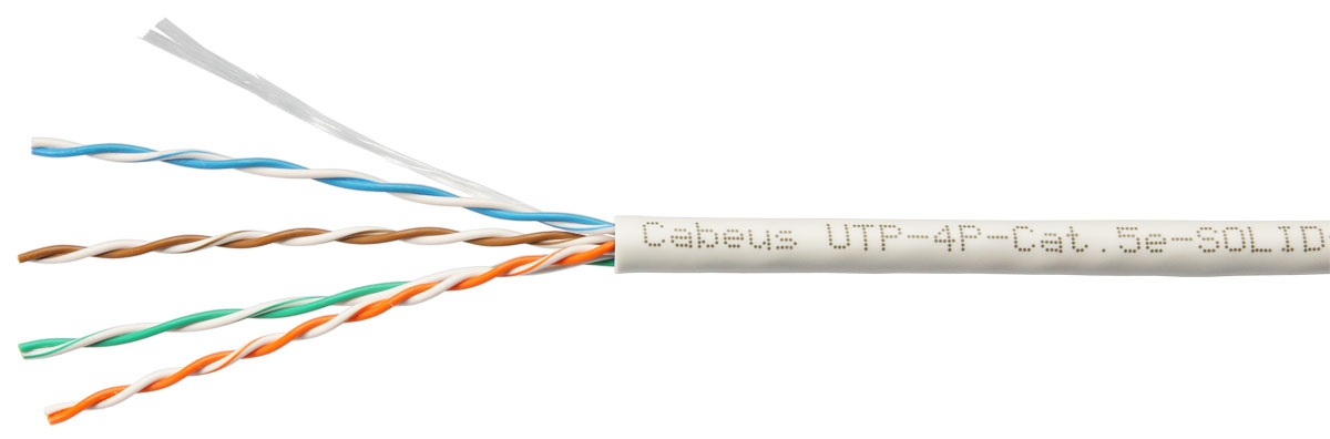Кабель витая пара U/UTP 5e кат. 4 пары Cabeus UTP-4P-Cat.5e-SOLID-GY 24AWG(0.51 мм), медь, одножильный (solid), внутренний, PVC, нг(A)-LS, серый, уп/3